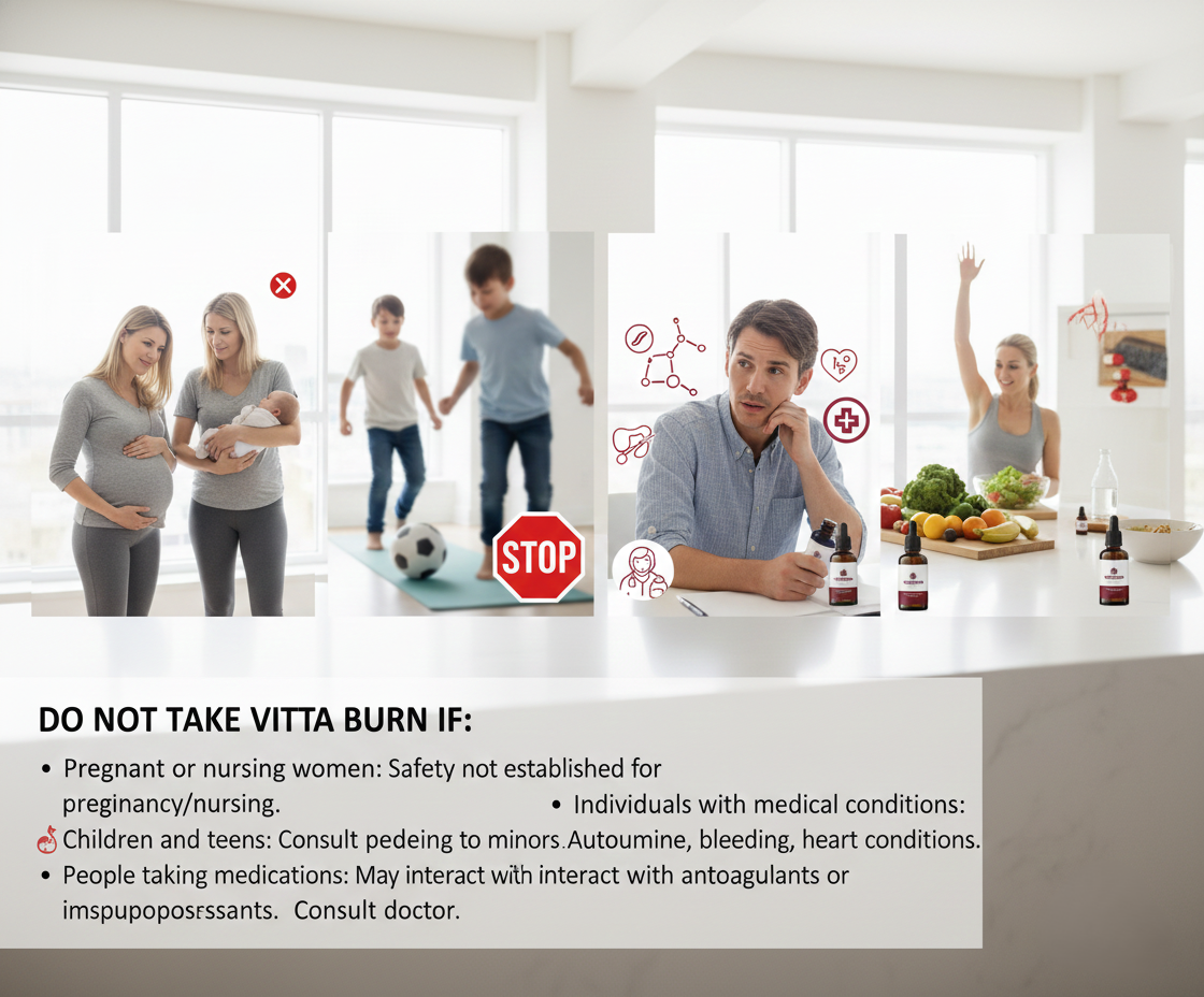 Important precautions - pregnant women, children, people with medical conditions should consult healthcare provider before using VittaBurn